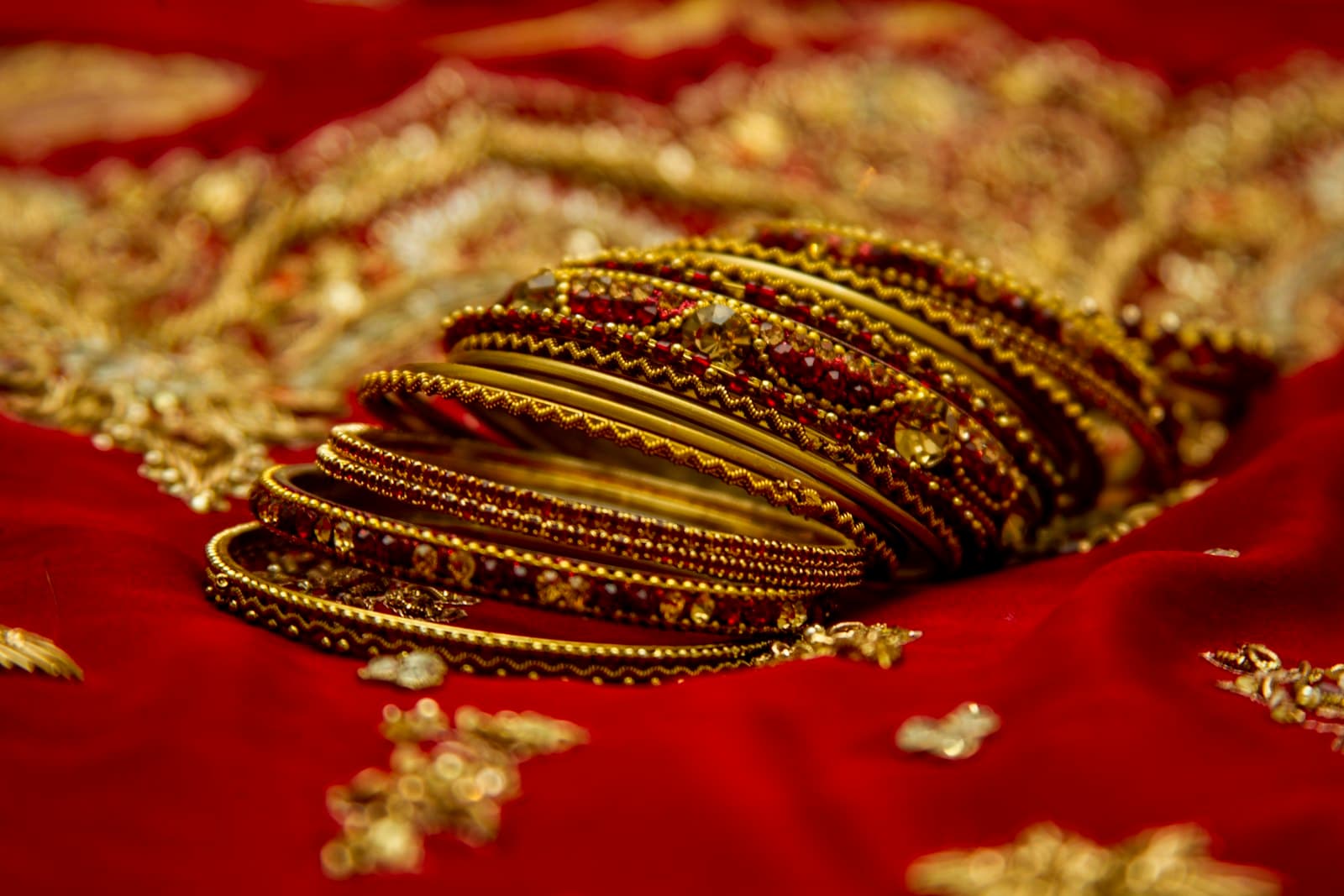 Gold bangles stacked