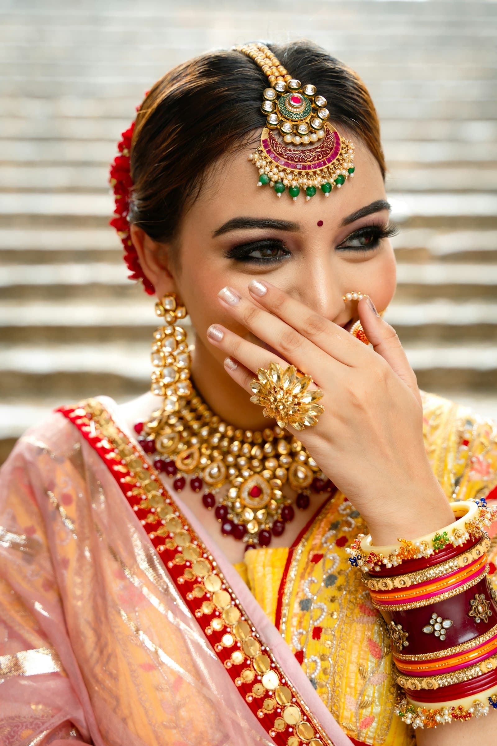 Bridal gold jewellery worn at a wedding
